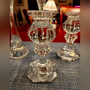 Beautiful Gorham Full Lead Crystal glass candle holders 2 set with Freebies